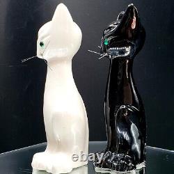 BLACK WHITE CAT Salt Pepper Shakers Green Rhinestone Eyes Atomic Age MCM Jewel