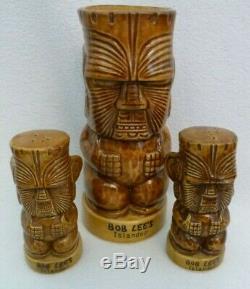 BOB LEE'S ISLANDER Otagiri Peanut TIKI Mug Lined Face Salt Pepper Shaker Set