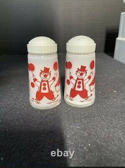 Bartlett-Collins Glass Red Clowns Salt Pepper Shakers White 3.5