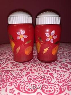 Bartlett-Collins Orchard Range Size Glass Hand Painted Salt Pepper Shakers Red