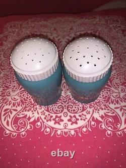 Bartlett-Collins Turquoise Glass Hand Painted Orchard Salt Pepper Range Shakers