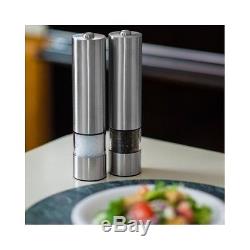 Battery Salt Pepper Spice Mill One Touch Powered Brushed Stainless Steel New