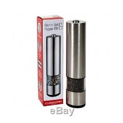 Battery Salt Pepper Spice Mill One Touch Powered Brushed Stainless Steel New
