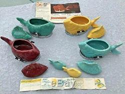 Bauer California Pottery Chicken Of The Sea 4 Tuna Bakers withRacks Salt & Pepper