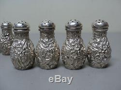 Beautiful Set/8 Sterling Silver Repousse Individual Salt & Pepper Shakers