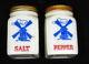 Big Old Hazel Atlas Milk Glass Salt & Pepper Shakers with Hardware Advertising
