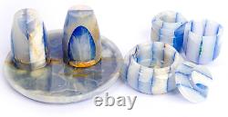 Blue & White Marble Salt and Pepper Set with Tray, 5 Pieces