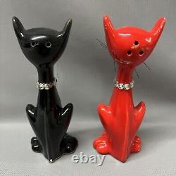 Brinn's Atomic Siamese Cats Japan Salt & Pepper Shakers Rhinestone Black Red