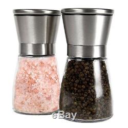 Brushed Stainless Steel Salt Mill and Pepper Grinder Set With Glass Bottle