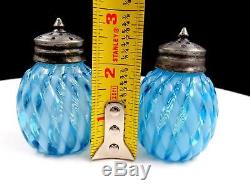 Buckeye Glass Blue Opalescent Reverse Swirl 2 3/4 Salt & Pepper Shakers 1889