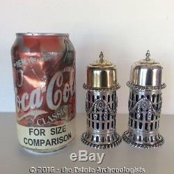 C. 1899 Sterling Silver Salt & Pepper Shakers withCobalt Glass Inserts