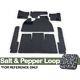 CARPET KIT, 7PC, With FOOTREST/HTR GROMMETS, 58-68 BUG SALT/PEPPER LOOP GREY CLOTH