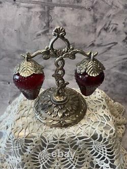 CHARITY LISTING Vintage Glass Ruby Red Strawberry Salt & Pepper Shakers Ch1-1