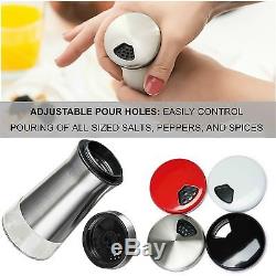 CHEFVANTAGE Salt and Pepper Shakers Set with Adjustable Holes Stainless Steel