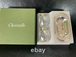 CHRISTOFLE Set Of Sterling Silver And Crystal Salt And Pepper Shaker Tray Boxed