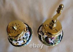 Capodimonte Vintage Porcelain And Brass Salt Shaker And Pepper Grinder NIB NEW