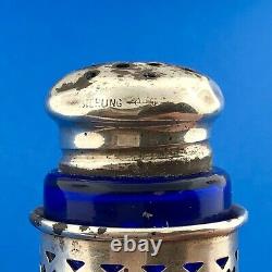 Cartier Sterling Silver Cobalt Glass 4 Pc Set Salt Pepper Shaker In Original Box