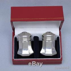 Cartier Sterling Silver Salt and Pepper Shakers Pair with Original Box #AD903