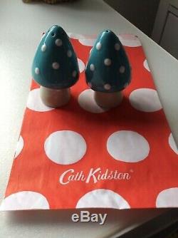 Cath Kidston Rare Mushroom Blue Salt & Pepper Set Cruet New & Gift Bags