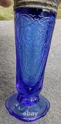 Cobalt Royal Lace Salt and Pepper Shakers Hazel Atlas Depression Glass