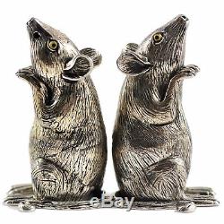 Collectable Victorian Style Mice Mouse Salt & Pepper Shakers 925 Sterling Silver