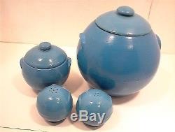 Cookie Jar Ransburg Grease Salt & Pepper Shakers Blue Flowered Stoneware Crock