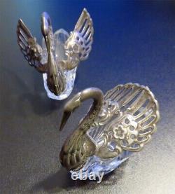 Crystal and Silver Plated Swan Shaped Salt and Pepper Set Jardienere Condiment