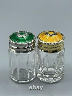 David Anderson Art Deco Norway Silver 925S & Guilloche Enamel Salt & Pepper Pots