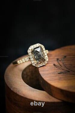 Diamond Salt and Pepper Art Deco Wedding Ring 14k Yellow Gold Fine Jewelry