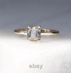 Emerald Cut Salt And Pepper Moissanite Engagement Ring Solitaire Wedding Ring