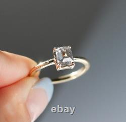 Emerald Cut Salt And Pepper Moissanite Engagement Ring Solitaire Wedding Ring