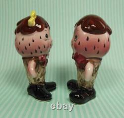 Enesco Anthropomorphic Girl/Boy Strawberry Ice Cream Cone Salt & Pepper Shakers