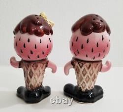 Enesco Anthropomorphic Strawberry Ice Cream Cone Salt & Pepper Shakers Perfect