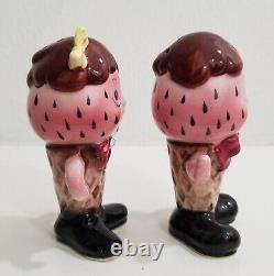 Enesco Anthropomorphic Strawberry Ice Cream Cone Salt & Pepper Shakers Perfect