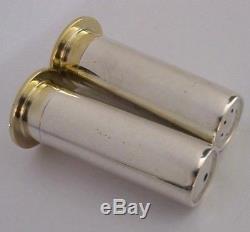 English Solid Silver Novelty Shotgun Shell Case Salt & Pepper Pots Shooting