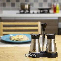 Evelyne Stainless Steel Salt & Pepper Shakers Set With Tray Glass Bottom Casing