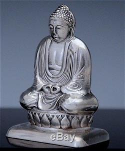 FINE JAPANESE STERLING SILVER CHINESE BUDDHA LOTUS FIGURAL SALT & PEPPER SHAKERS