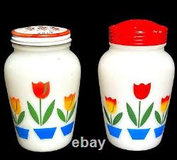 FIRE KING TULIP Salt and Pepper Shakers MCM Vintage by Anchor Hocking VERY CLEAN