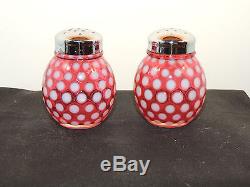 Fenton Cranberry Coin Dot Salt and Pepper Shakers over 2 inches tall (10677)
