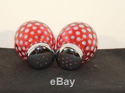 Fenton Cranberry Coin Dot Salt and Pepper Shakers over 2 inches tall (5878)
