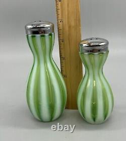 Fenton Green Opalescent New World Salt And Pepper Shakers c1950