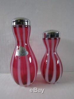 Fenton New World Rib Optic Cranberry Opalescent Glass Salt & Pepper ShakersNO R