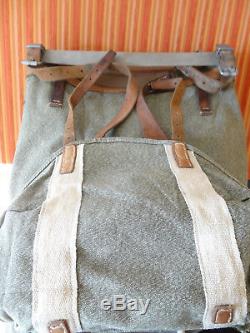 Fine Vintage Swiss Army Military Backpack Rucksack 1957 Canvas Salt & Pepper
