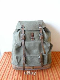 Fine Vintage Swiss Army Military Backpack Rucksack 1958 Canvas Salt & Pepper
