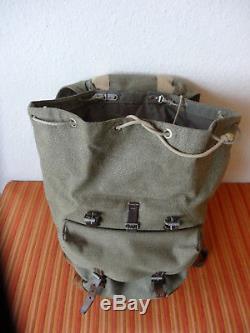 Fine Vintage Swiss Army Military Backpack Rucksack 1962 Canvas Salt & Pepper