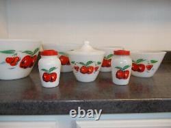 Fire King Apples Complete 4 Bowls, Grease Jar & Lid, Salt & Pepper Shakers