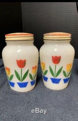 Fireking Tulip Range Set Grease Jar Bowl Salt & Pepper Shaker