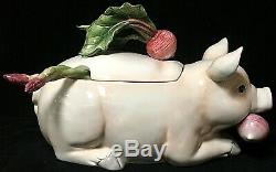 Fitz And Floyd French Market Pig Soup Tureen With Platter Ladle Salt & Pepper