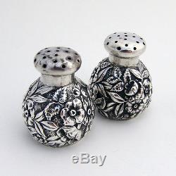 Floral Repousse Salt And Pepper Shaker Sterling Silver 1890