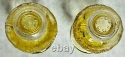 Fostoria Yellow June Topaz Salt & Pepper Shakers With Original Glass Lids Vintage